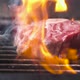fresh raw meat with a bone. Grilled in a flame of fire. Slow motion,close-up - VideoHive Item for Sale