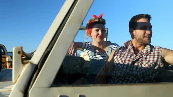 Couple interacting with each other in a car 4k alt