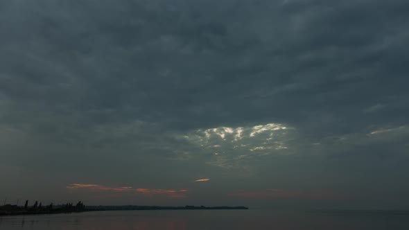 Sunrise With Fast Running Clouds On Orange Sky, Religion, River, Timelapse