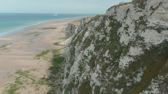 Epic White Cliff From Aerial Birds View Perspective with Green and Brow Pasture alt