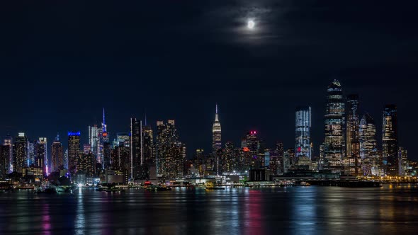 Midtown Manhattan Skyline New York City and Moon at Night alt