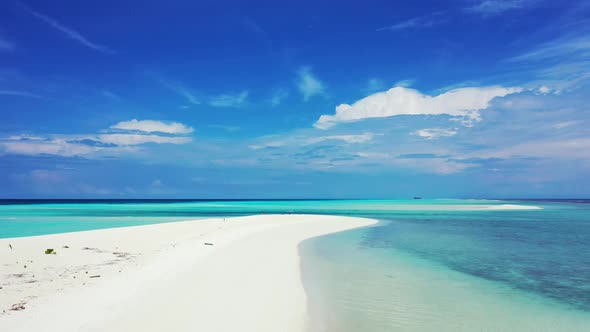 Aerial flying over seascape of beautiful coast beach holiday by clear lagoon with white sand backgro alt