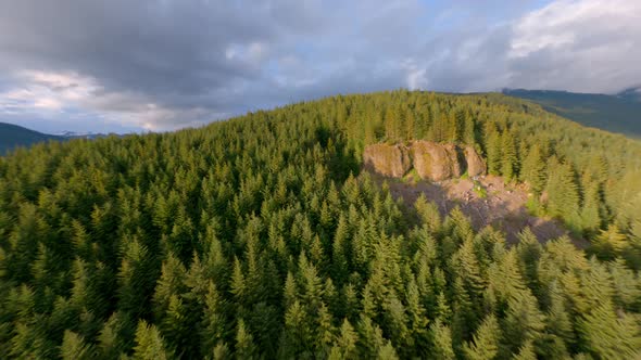 Remote Road With Parked Car In Coniferous Forest Mountains In Mamquam River Near Squamish and Whistl alt