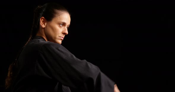 Karate player performing karate stance alt