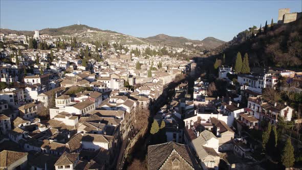 Aerial forward over Granada city, Spain
