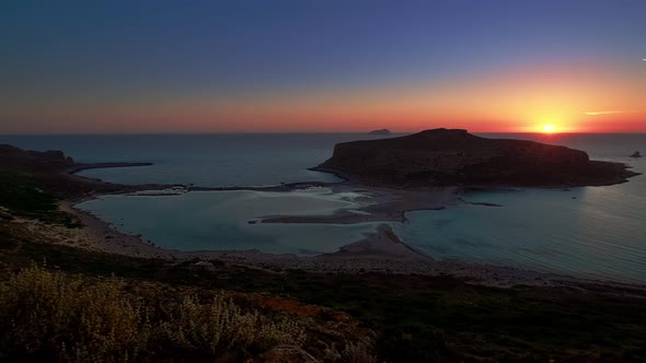 Sunset at Balos Lagoon and Island of Imeri Gramvousa Crete Greece
