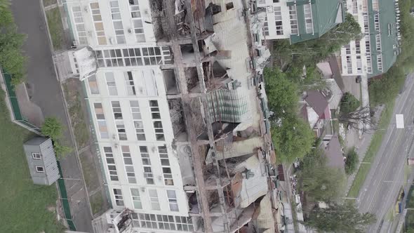 Vertical Video of Ukraine in the War  Destroyed Building alt