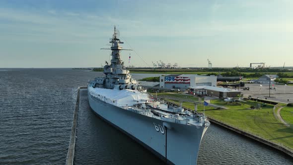 Aerial approach view of the USS Alabama alt