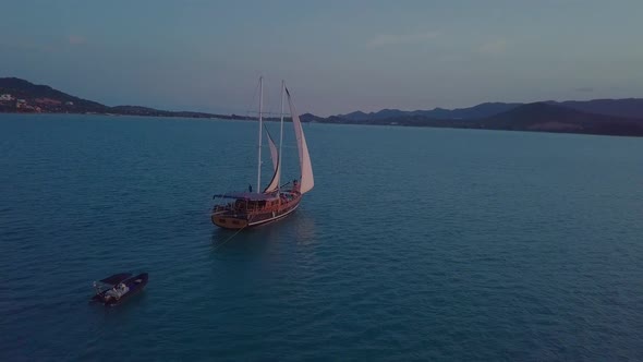 Flying a Drone Around Two Boats at Sea