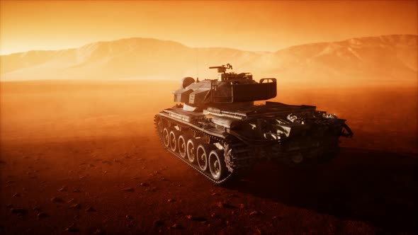 World War II Tank in Desert in Sand Storm alt