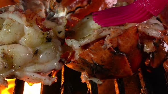 Butter on Grilling Lobster with Live Flames