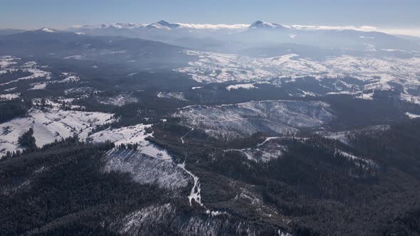 Scenic Landscape of Carpathians Two Highest Mountains in Ukraine Hoverla and Petros in Sunny Winter