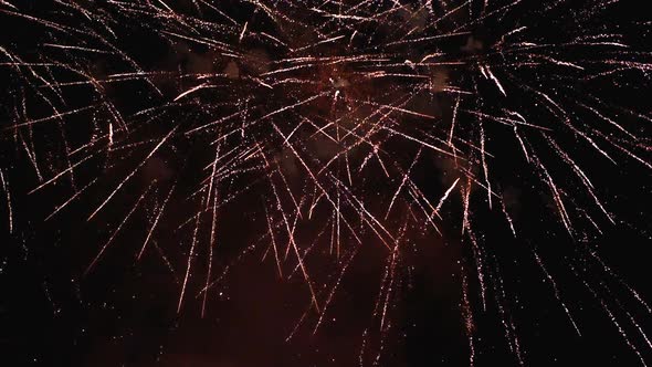 Fireworks Flashing in the Night Sky. Slow Motion in 180 Fps. Real Fireworks with Smoke alt