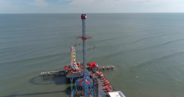 Aerial view of Pier off the coastal area of Galveston Island Texas alt