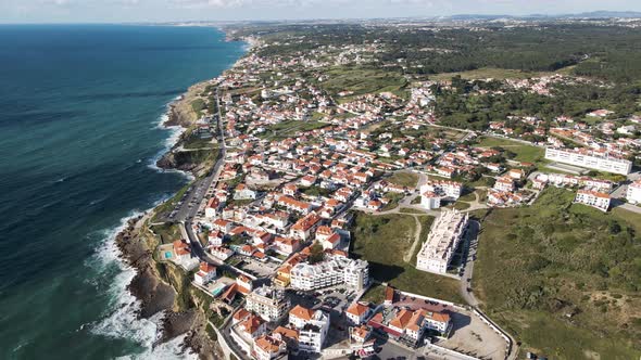Aerial view of Praia das Macas near the Ocean, Colares, Portugal.