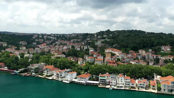 Istanbul Bosphorus And Waterside House Aerial Hyperlapse