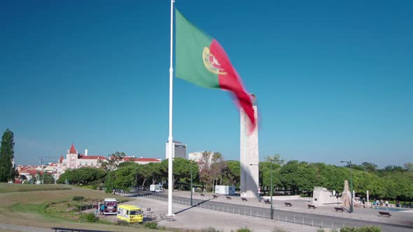 Big Portuguese Flag on Top of the Eduardo VII Park in Lisbon Portugal Timelapse alt