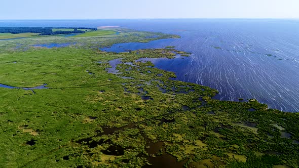 Aerial Fly Over Huge Lake