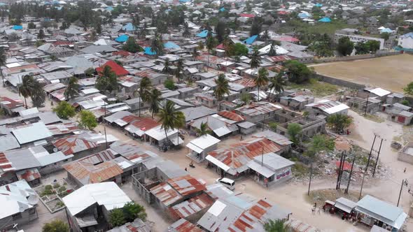 Aerial View African Slums Dirty House Roofs of Local Village Zanzibar Nungwi alt