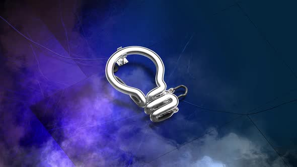 Neon blue lamp sign glowing dark marble wall, looped switch alt