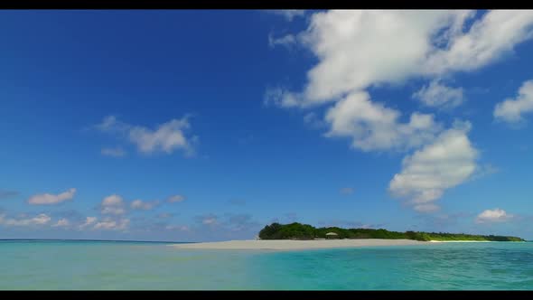 Aerial drone shot seascape of tropical tourist beach voyage by aqua blue ocean and white sand backgr alt