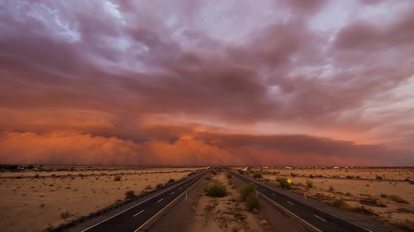 Sandstorm In The Desert And Sand , Red Sand, Above The Highway (1)