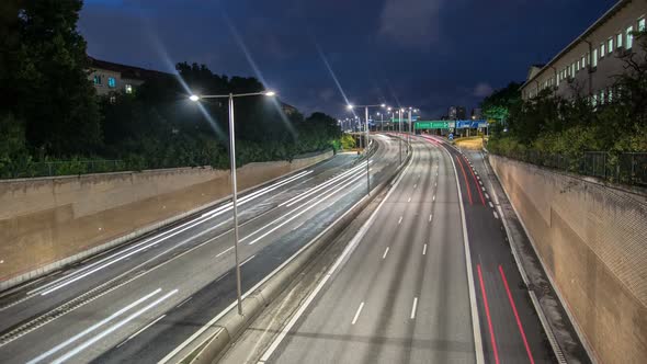Time Lapse Highway Traffic at Night