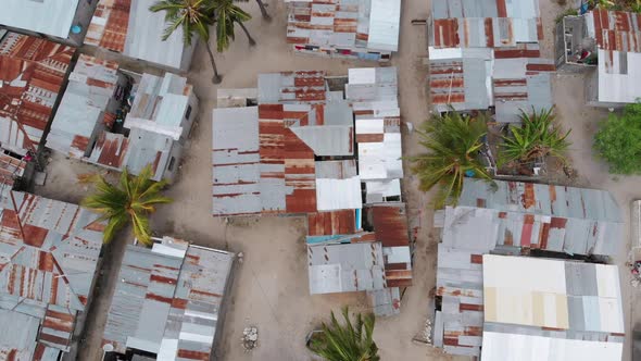 Aerial View African Slums Dirty House Roofs of Local Village Zanzibar Nungwi alt