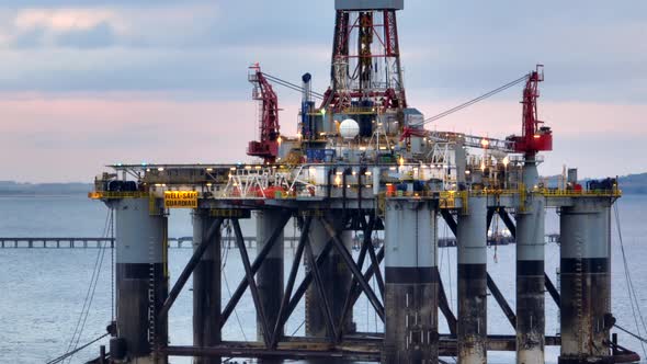 Aerial View of an Oil and Gas Drilling Platforms and Rigs alt