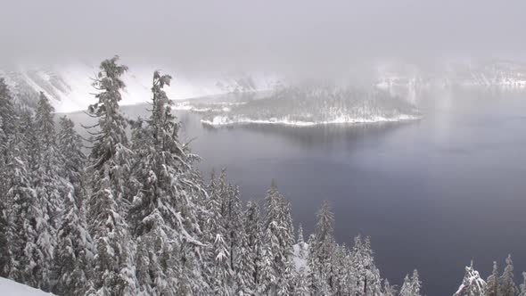 Crater Lake In Oregon On A Cold Winter Day alt