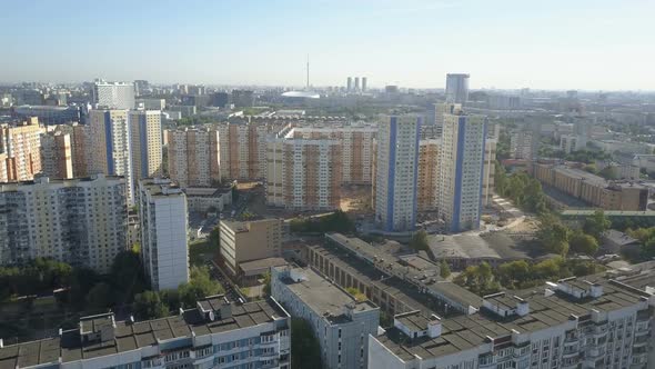 Moscow City Aerial View. Drone Shot of Residential Quarters of Moscow City. Sunny Day Moscow alt