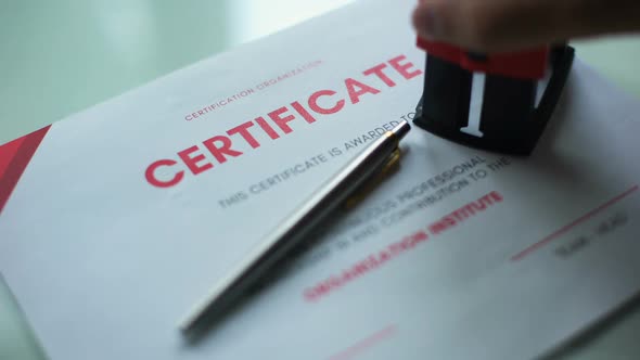 Certificate Document Pending, Hand Stamping Seal on Official Paper ...