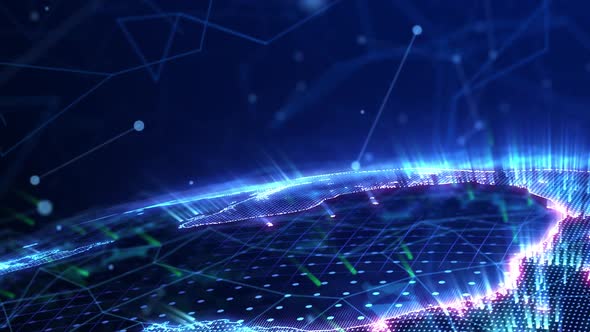 digital globe is presented in the form of a hologram emitting a light effect alt