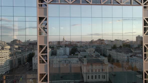 Reflection of the city in a glass building