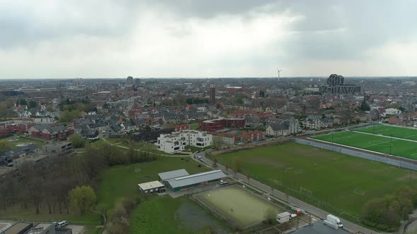 Hasselt City in Limburg, Belgium. Aerial Establishing on Cloudy Day. alt