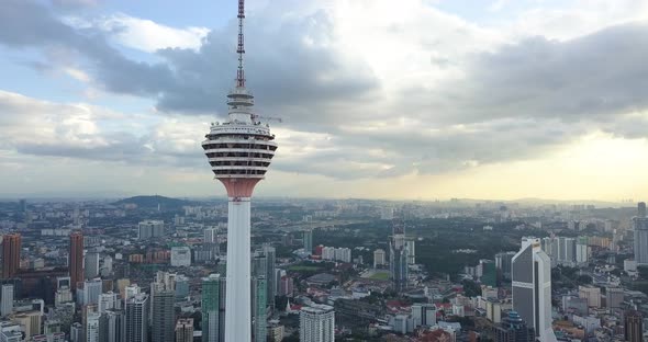 Zoomed Aerial View on Menara Done at the Sunset By Drone, Kuala Lumpur, Malaysia
