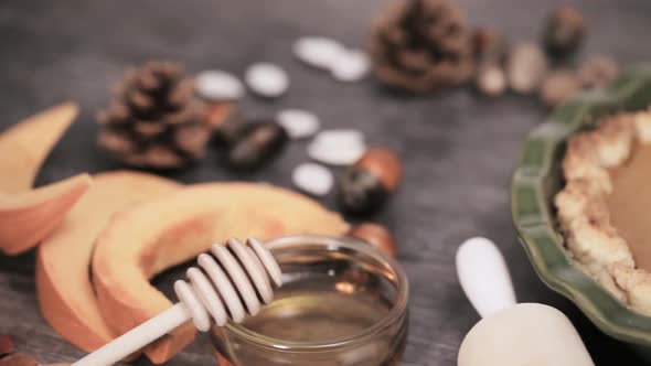 Step by step. Baking home made pumpkin pie for Thanksgiving dinner alt