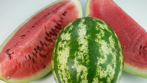 Watermelon And Two Big Ripe Delicious Slices