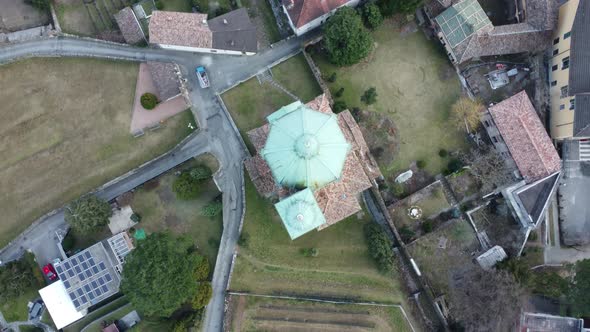 shooting with drone of the ancient town of Capolago in 4k alt