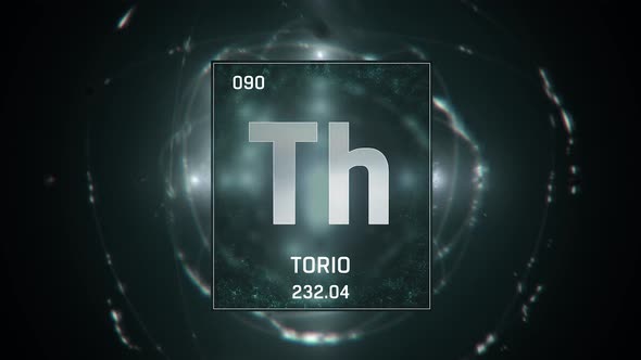 Thorium as Element 90 of the Periodic Table on Green Background in Spanish Language