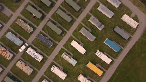 Topdown View From the Drone on the Roofs of Residential Containers