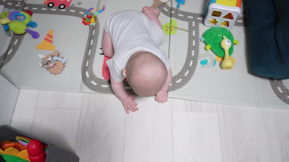 Happy Little Baby Playing and Crawling By Room