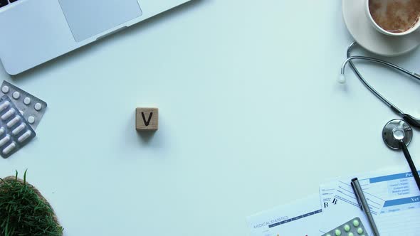 Virus Word Made of Wooden Cubes on Table, Stop Disease Spreading, Vaccination alt
