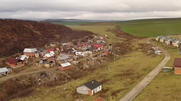 Aerial view of a Roma settlement in the village of Markusovce in Slovakia alt