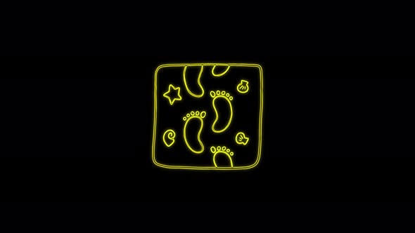 Icon of footprints in the sand moving lines on a black background. 4K video neon line animation. alt