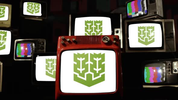 Flag of Matsuyama City, Japan, and Retro TVs. alt