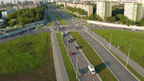 Aerial View of Car Traffic in the City alt