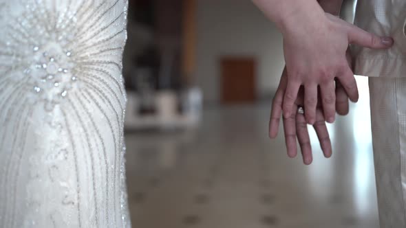 Bridal couple holding hands on their wedding day alt