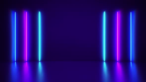 Futuristic Abstract Blue And Purple Neon Line Light Shapes On colorful background. 4K video.