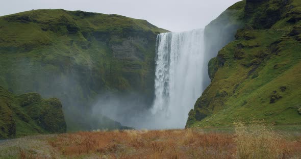 Epic Skogafoss Waterfall with Foliage in Foreground Iceland alt